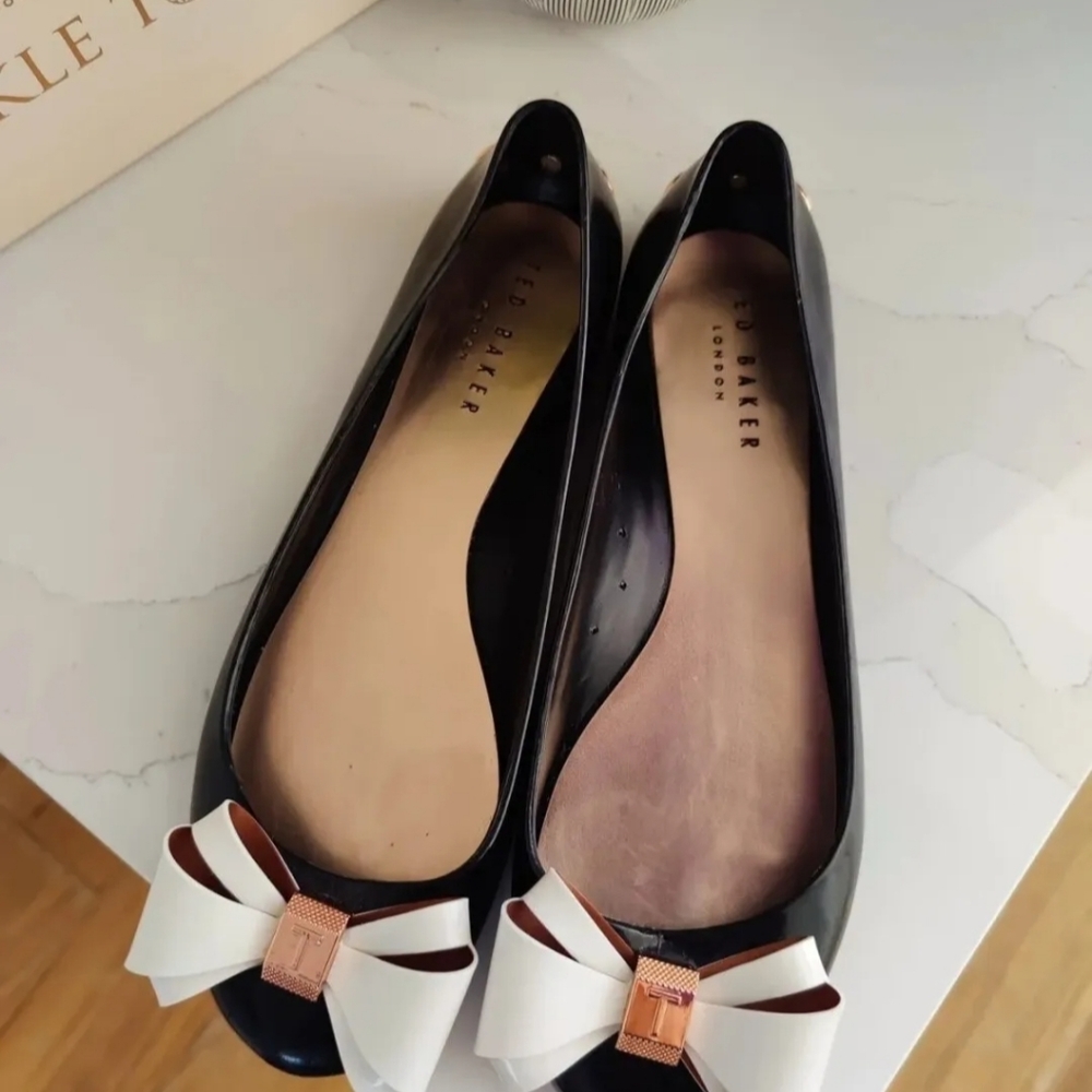 TED BAKER Bow Flats Slip On Shoes Ballerina Pumps UK6 EU439 Black Cream £55 - Picture 2 of 11
